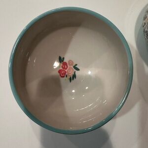 Anthropologie Leah Reena Goren Ceramic Bowl with Teal and Floral Design